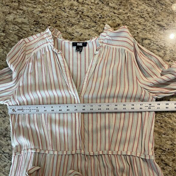 Paige Mini Dress Medium Kylenn Tiered Stripe Cream Boho Flowy Party Casual - Picture 10 of 11